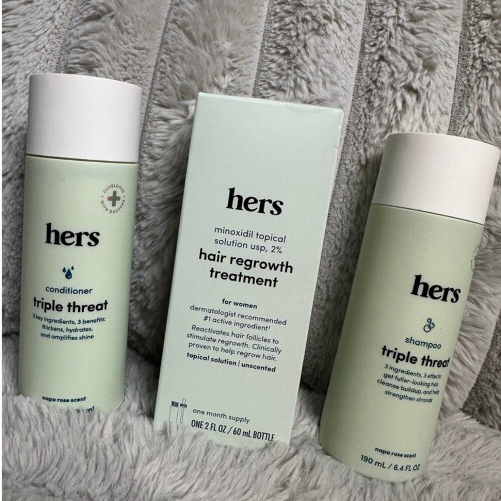 Hers Triple Threat Haircare Kit 2% Minoxidil Shampoo Conditioner 3 Piece New